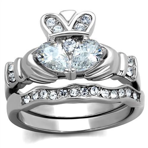 Elegant Women Stainless Steel Ring with Clear Cubic Zirconia Stones, high-polished finish, perfect for any occasion.