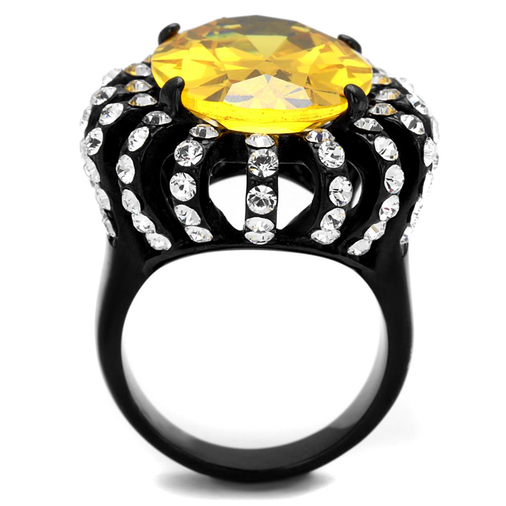 Elegant Women Stainless Steel Ring with Cubic Zirconia and IP Black Ion Plating, showcasing a stunning design.