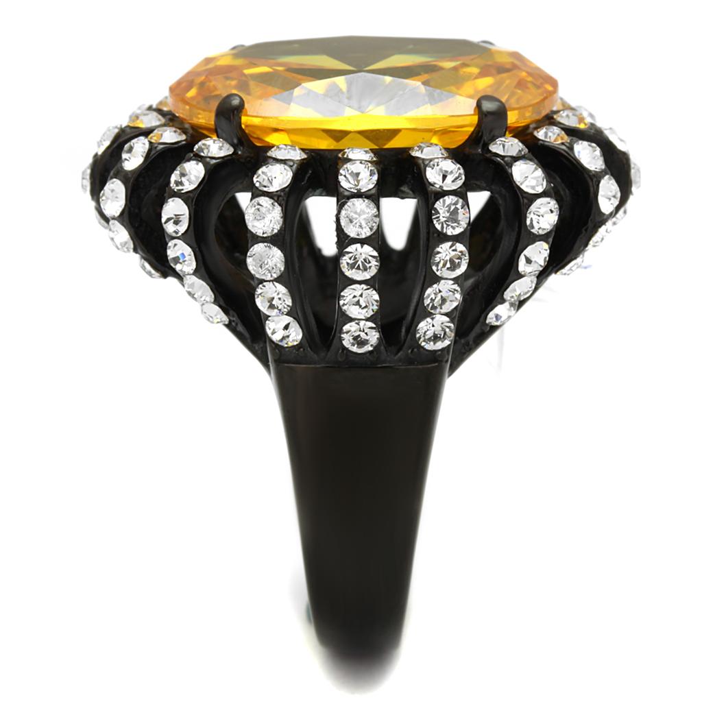 Elegant Women Stainless Steel Ring with Cubic Zirconia and IP Black Ion Plating, showcasing a stunning design.