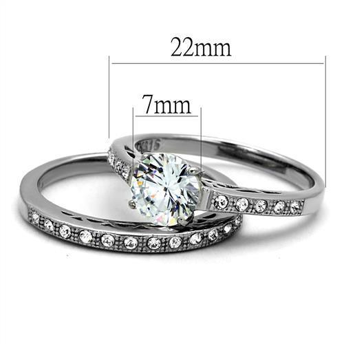 Elegant women's stainless steel ring featuring clear cubic zirconia stones, high polished finish.