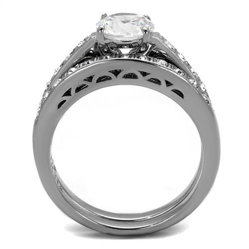 Elegant women's stainless steel ring featuring clear cubic zirconia stones, high polished finish.