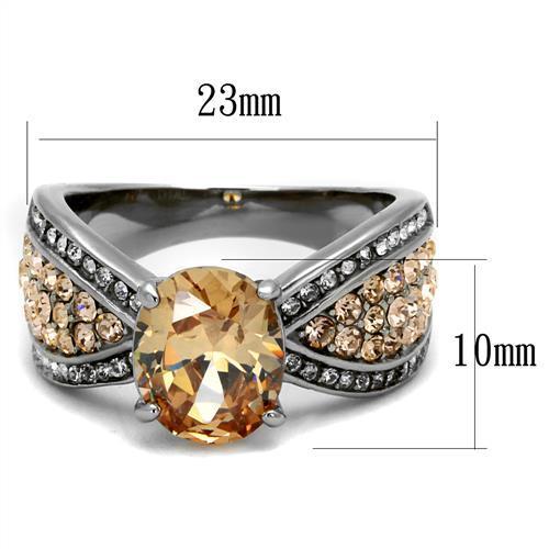 Elegant Women Stainless Steel Ring with Champagne Cubic Zirconia, high polished finish.