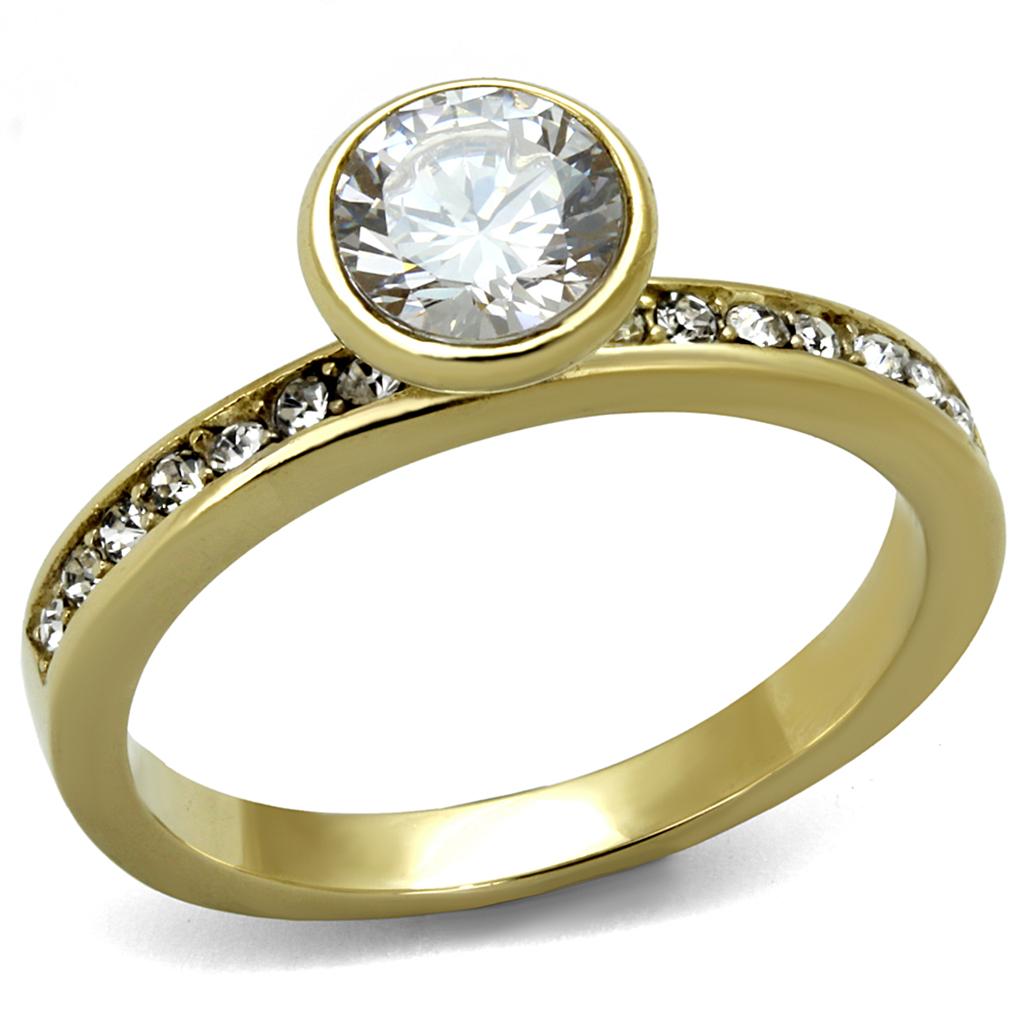 Elegant Women Stainless Steel Ring with Cubic Zirconia stones and IP gold ion plating, showcasing a luxurious design.