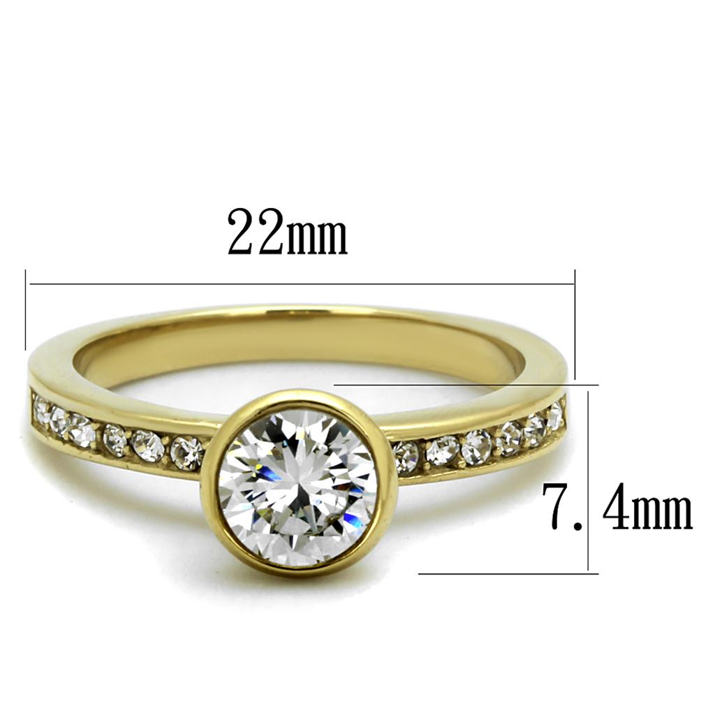 Elegant Women Stainless Steel Ring with Cubic Zirconia stones and IP gold ion plating, showcasing a luxurious design.