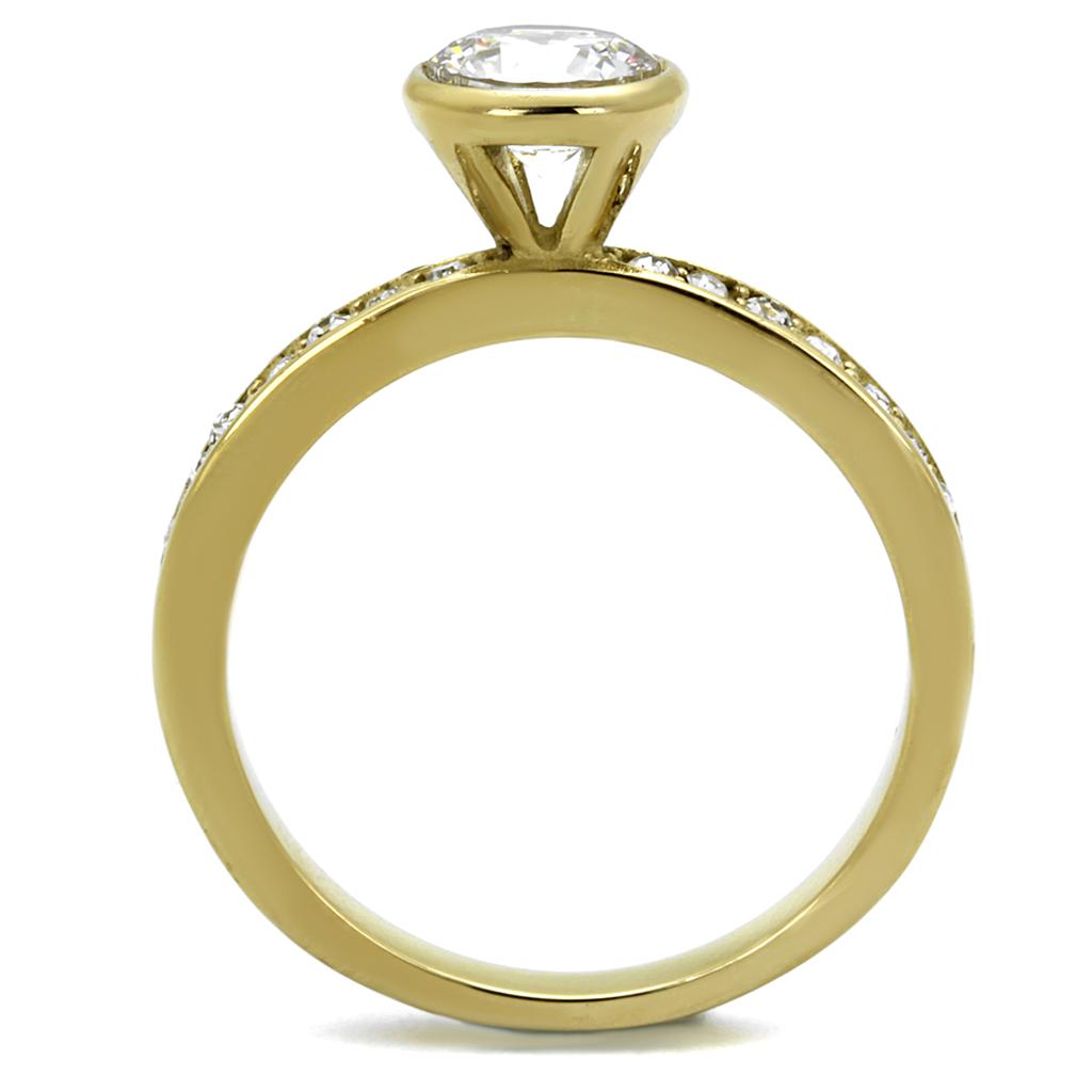 Elegant Women Stainless Steel Ring with Cubic Zirconia stones and IP gold ion plating, showcasing a luxurious design.