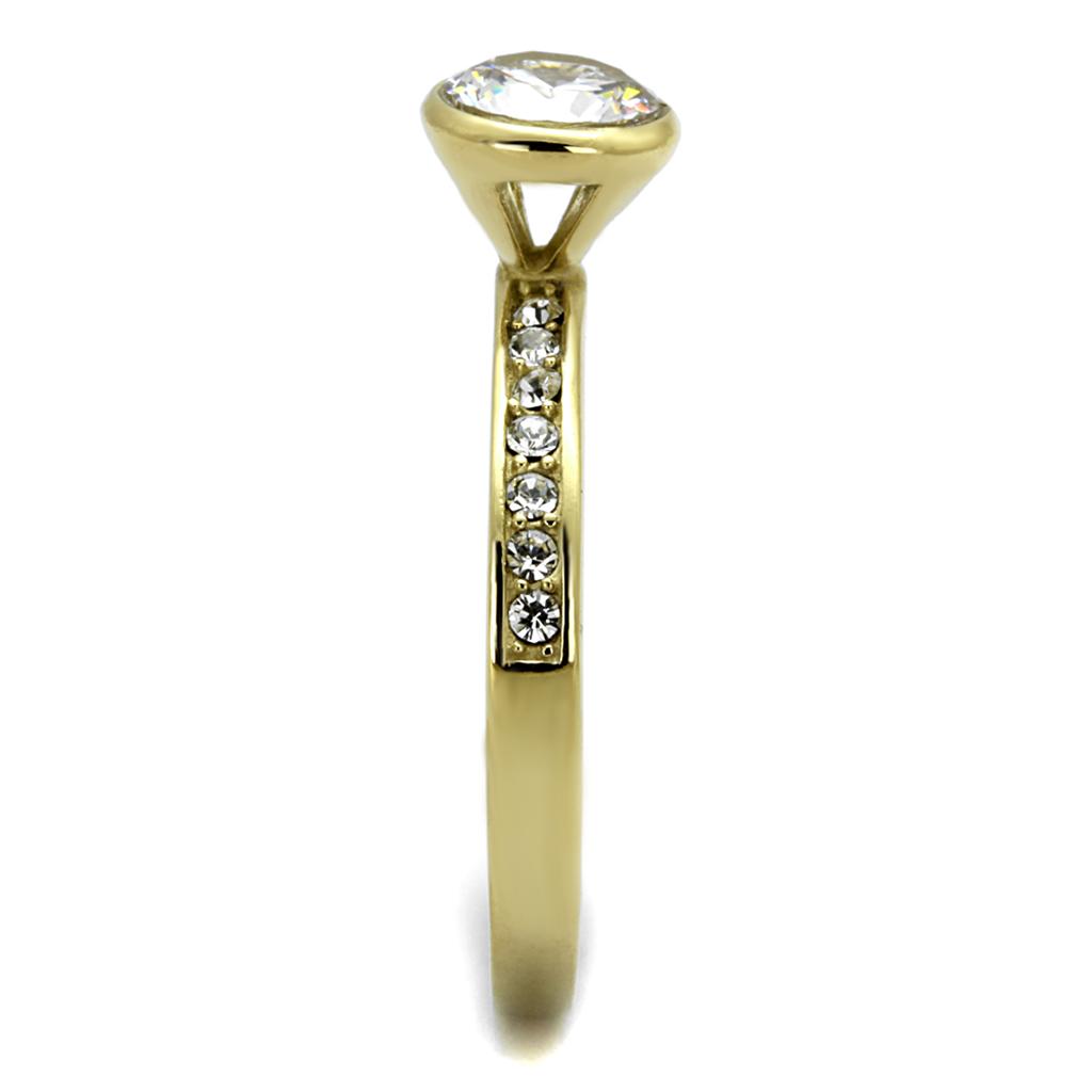 Elegant Women Stainless Steel Ring with Cubic Zirconia stones and IP gold ion plating, showcasing a luxurious design.