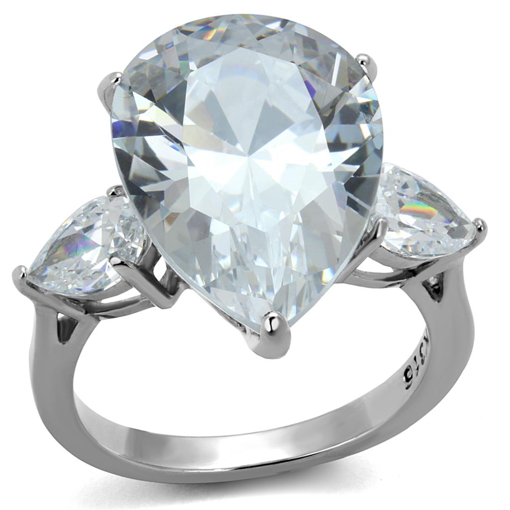 Women Stainless Steel Cubic Zirconia Ring TK2256 with high-polished finish and clear sparkling stones.