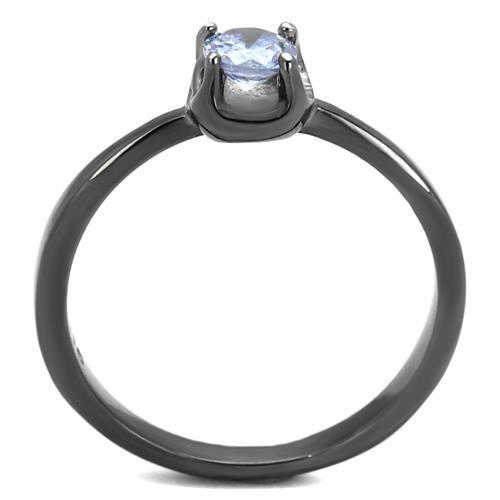 Elegant Women Stainless Steel Ring with Light Amethyst Cubic Zirconia, featuring a sleek IP light black finish.