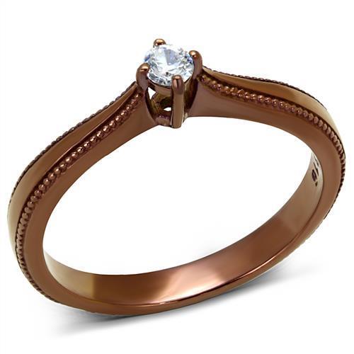 Elegant Women Stainless Steel Ring with Cubic Zirconia, featuring an IP Coffee light finish.