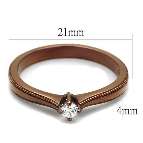 Elegant Women Stainless Steel Ring with Cubic Zirconia, featuring an IP Coffee light finish.