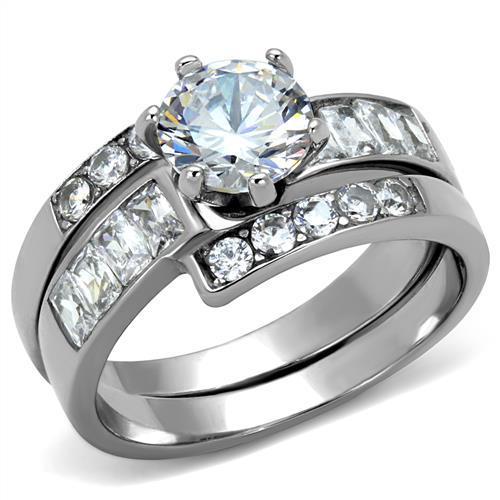 Women Stainless Steel Cubic Zirconia Ring TK2616 featuring clear round stones and a sleek design.