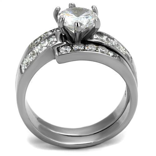 Women Stainless Steel Cubic Zirconia Ring TK2616 featuring clear round stones and a sleek design.