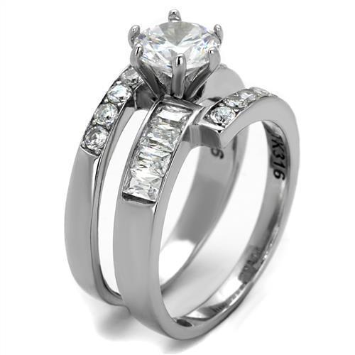 Women Stainless Steel Cubic Zirconia Ring TK2616 featuring clear round stones and a sleek design.