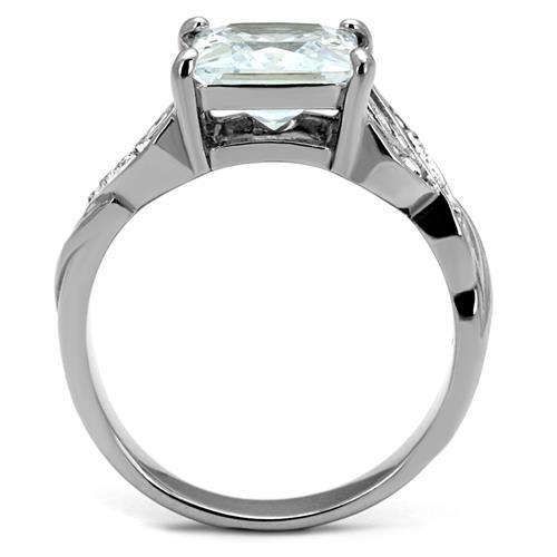 Elegant Women Stainless Steel Ring with Clear Cubic Zirconia, high-polished finish, showcasing its brilliance and modern design.