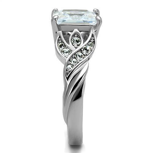 Elegant Women Stainless Steel Ring with Clear Cubic Zirconia, high-polished finish, showcasing its brilliance and modern design.