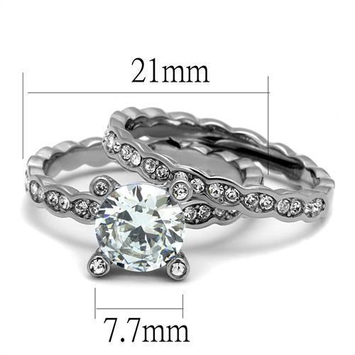 Elegant Women Stainless Steel Ring with Clear Cubic Zirconia, featuring a high-polished finish and round design.