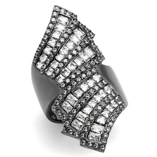 Women Stainless Steel Cubic Zirconia Ring TK2699 featuring a sleek IP light black finish and sparkling clear stones.