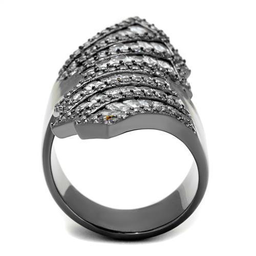 Women Stainless Steel Cubic Zirconia Ring TK2699 featuring a sleek IP light black finish and sparkling clear stones.