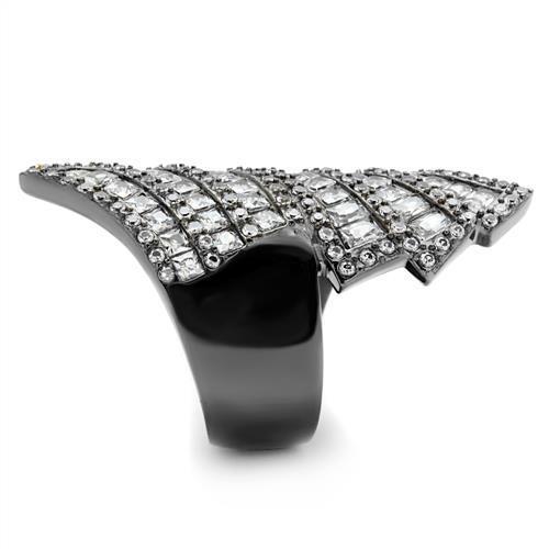 Women Stainless Steel Cubic Zirconia Ring TK2699 featuring a sleek IP light black finish and sparkling clear stones.