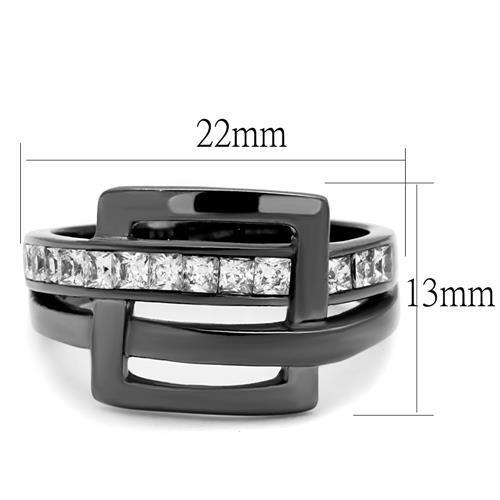 Women Stainless Steel Cubic Zirconia Ring TK2690 with light black finish and clear cubic zirconia stones.