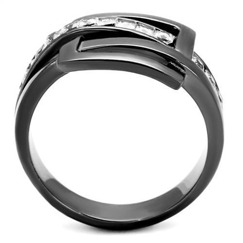 Women Stainless Steel Cubic Zirconia Ring TK2690 with light black finish and clear cubic zirconia stones.