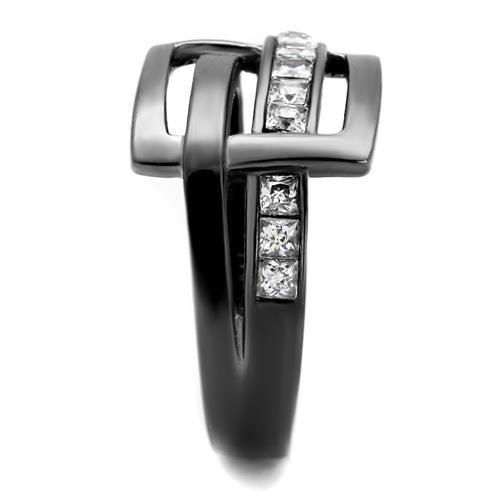 Women Stainless Steel Cubic Zirconia Ring TK2690 with light black finish and clear cubic zirconia stones.