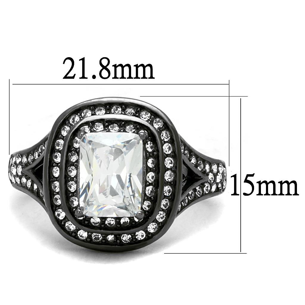 Women Stainless Steel Cubic Zirconia Ring TK2731 featuring a light black finish and clear cubic zirconia stones, showcasing elegance and durability.