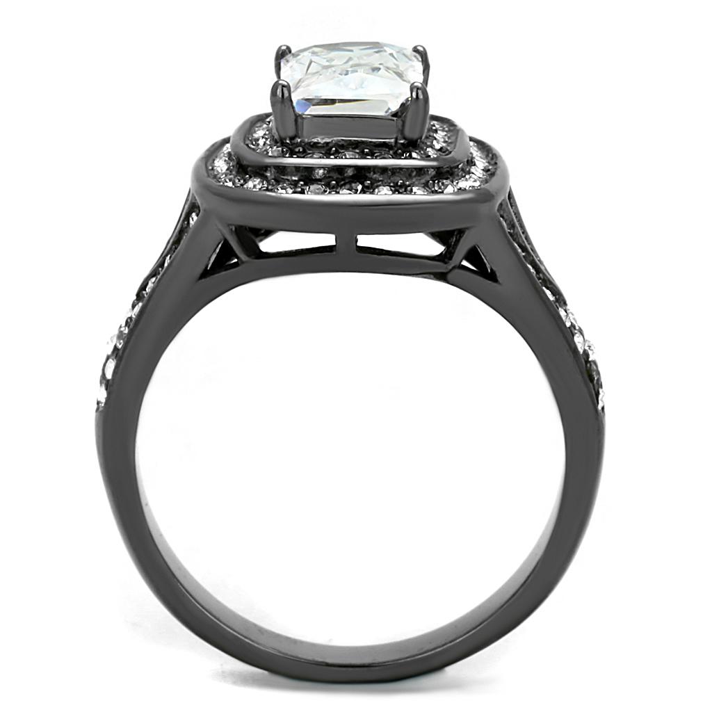 Women Stainless Steel Cubic Zirconia Ring TK2731 featuring a light black finish and clear cubic zirconia stones, showcasing elegance and durability.