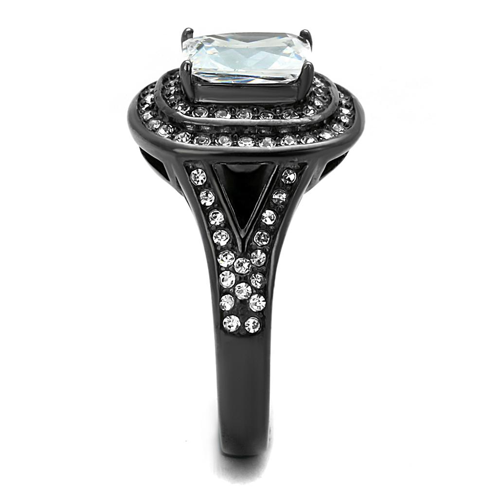 Women Stainless Steel Cubic Zirconia Ring TK2731 featuring a light black finish and clear cubic zirconia stones, showcasing elegance and durability.