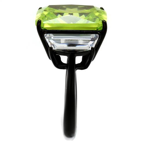 Women Stainless Steel Cubic Zirconia Ring in apple green color with IP black ion plating, showcasing its elegant design.