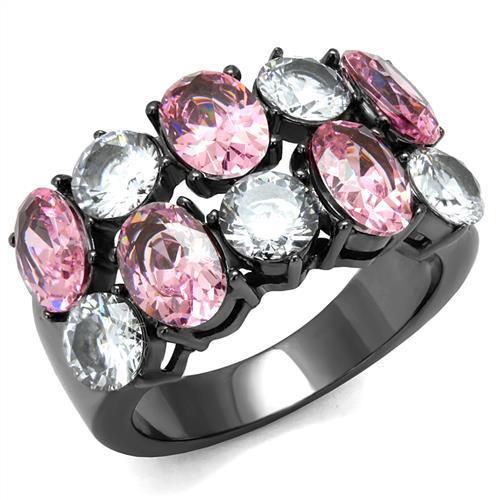 Women Stainless Steel Cubic Zirconia Ring TK2776 featuring IP Light Black finish and rose color, adorned with sparkling cubic zirconia stones.