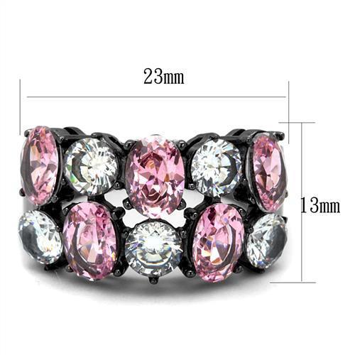 Women Stainless Steel Cubic Zirconia Ring TK2776 featuring IP Light Black finish and rose color, adorned with sparkling cubic zirconia stones.