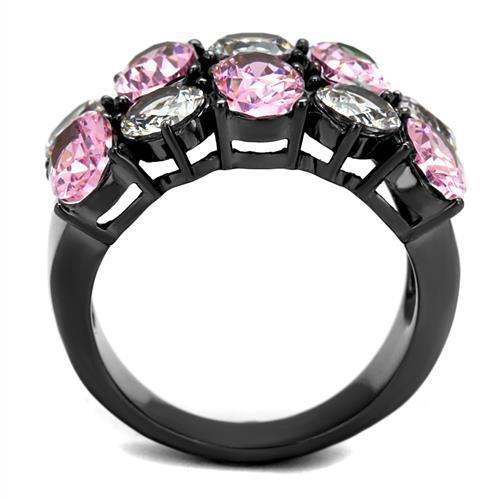 Women Stainless Steel Cubic Zirconia Ring TK2776 featuring IP Light Black finish and rose color, adorned with sparkling cubic zirconia stones.