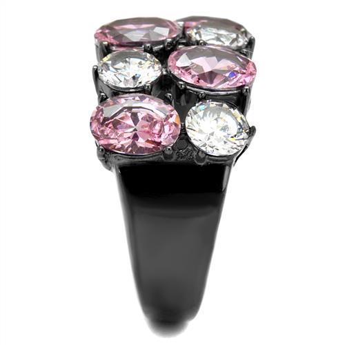 Women Stainless Steel Cubic Zirconia Ring TK2776 featuring IP Light Black finish and rose color, adorned with sparkling cubic zirconia stones.