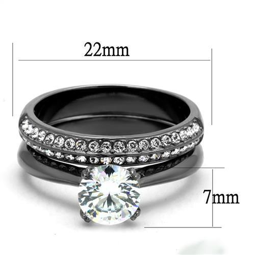 Elegant Women Stainless Steel Ring with Cubic Zirconia, featuring a light black finish and clear round stones.