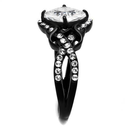 Women Stainless Steel Cubic Zirconia Ring TK2288 with clear stones and black ion plating, showcasing elegance and style.