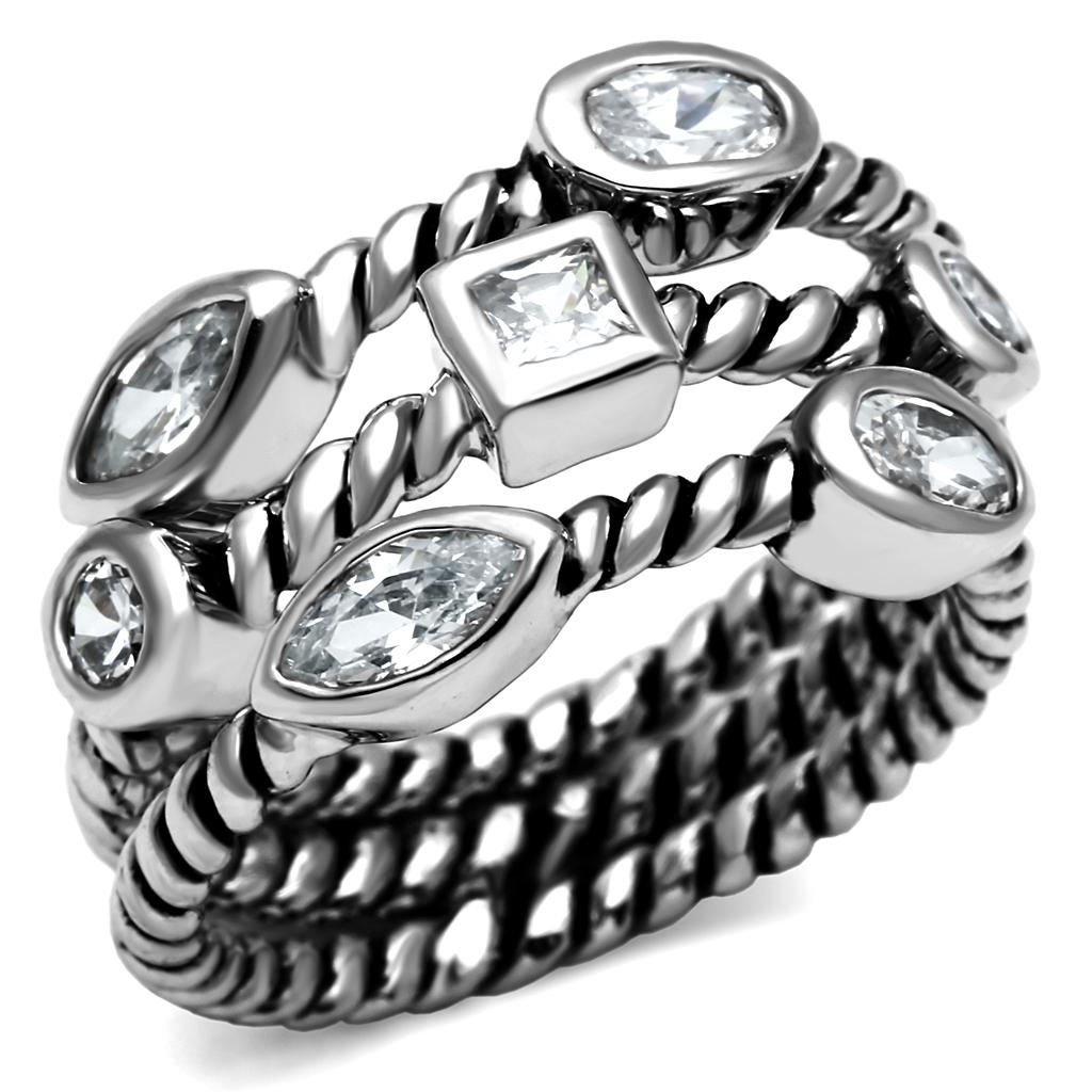 Women Stainless Steel Cubic Zirconia Ring TK2880 featuring a high-polished finish and clear cubic zirconia stones, elegantly designed for everyday wear.