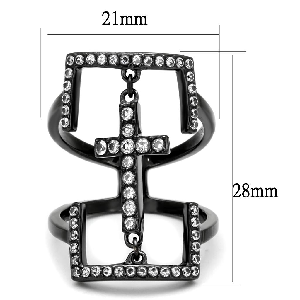 Women Stainless Steel Cubic Zirconia Ring TK2826 with light black finish and clear stones, showcasing elegance and style.