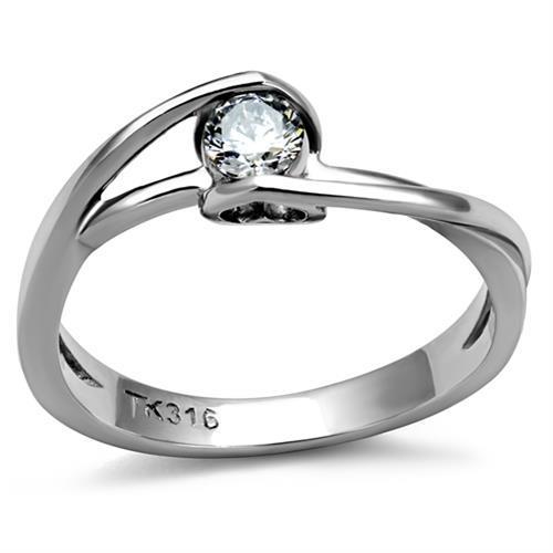 A beautiful Women Stainless Steel Cubic Zirconia Ring TK2835 featuring a high-polished stainless steel band and sparkling clear cubic zirconia stones.