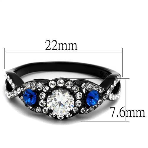 Women Stainless Steel Cubic Zirconia Ring TK2286 featuring a two-tone black and silver design with clear cubic zirconia stones.