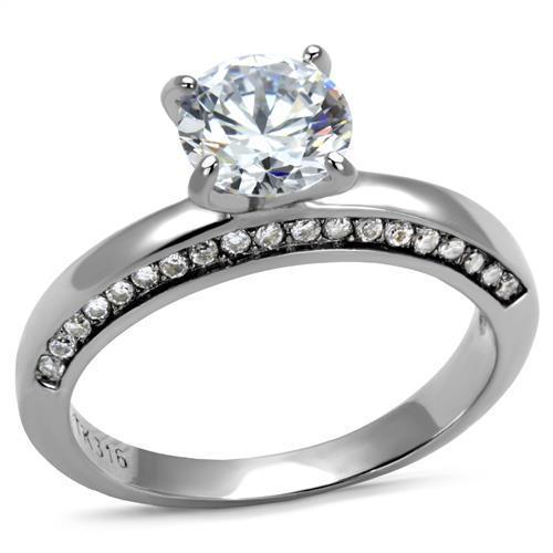 Elegant Women Stainless Steel Ring with Clear Cubic Zirconia Stones, high-polished finish, perfect for any occasion.