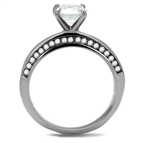 Elegant Women Stainless Steel Ring with Clear Cubic Zirconia Stones, high-polished finish, perfect for any occasion.