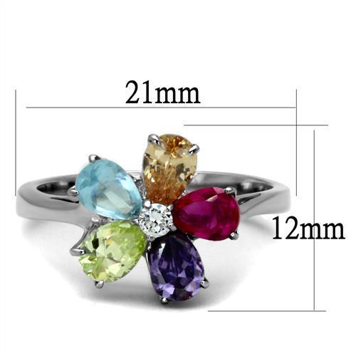 Elegant Women Stainless Steel Ring with Multi-Color Cubic Zirconia Stones, showcasing a high-polished finish.