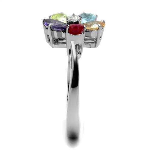 Elegant Women Stainless Steel Ring with Multi-Color Cubic Zirconia Stones, showcasing a high-polished finish.