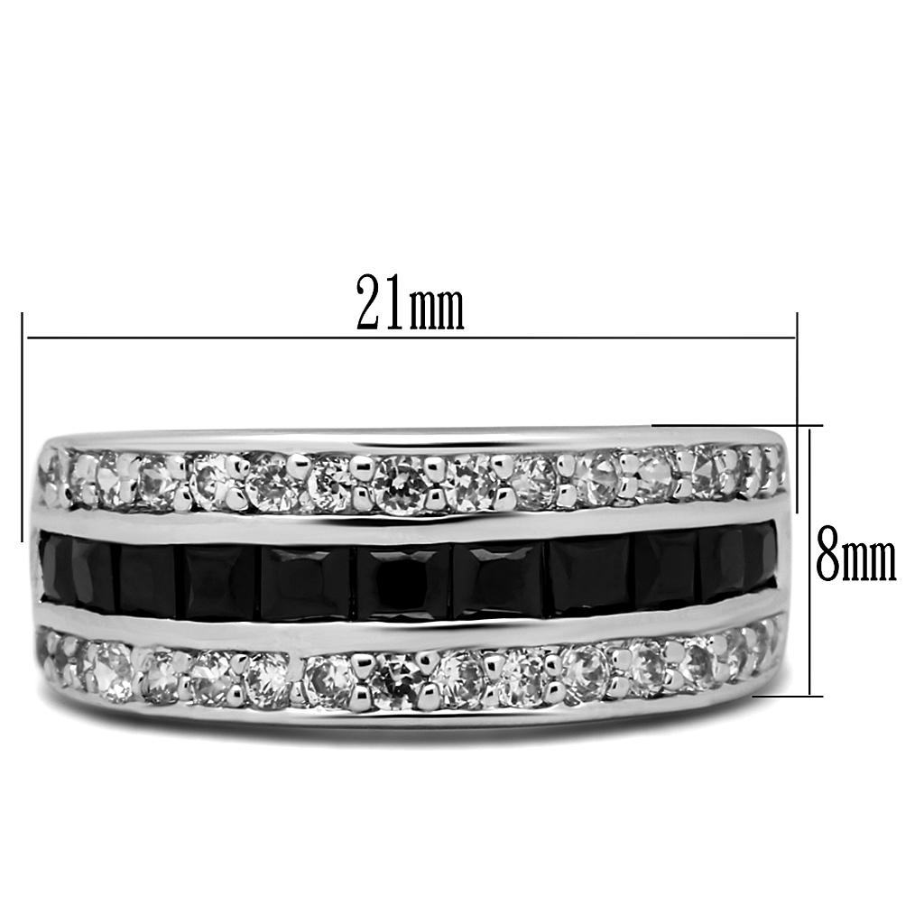 Elegant Women Stainless Steel Ring with Cubic Zirconia and Black Diamond accents, showcasing a high polished finish.