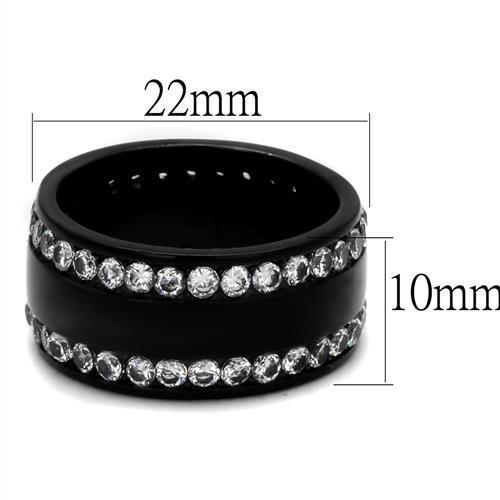 Women Stainless Steel Cubic Zirconia Ring TK2290 featuring IP black ion plating and clear cubic zirconia stones, showcasing elegance and durability.