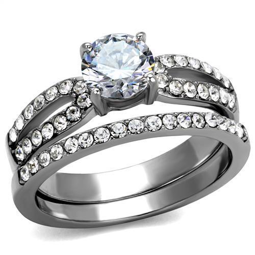 Elegant Women Stainless Steel Ring with Clear Cubic Zirconia, high-polished finish, perfect for everyday wear.