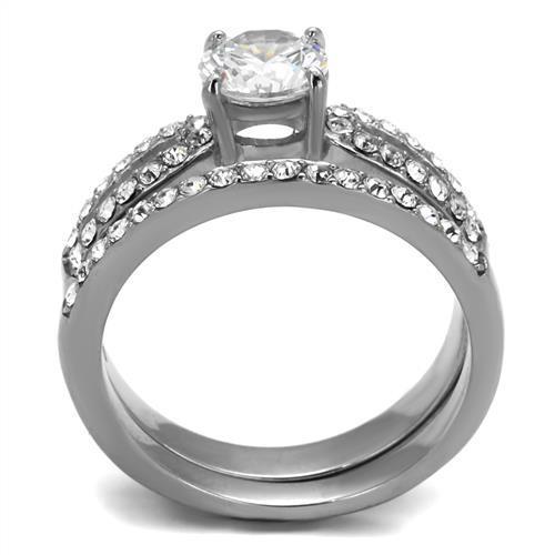 Elegant Women Stainless Steel Ring with Clear Cubic Zirconia, high-polished finish, perfect for everyday wear.