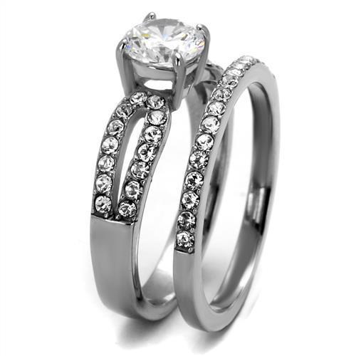 Elegant Women Stainless Steel Ring with Clear Cubic Zirconia, high-polished finish, perfect for everyday wear.