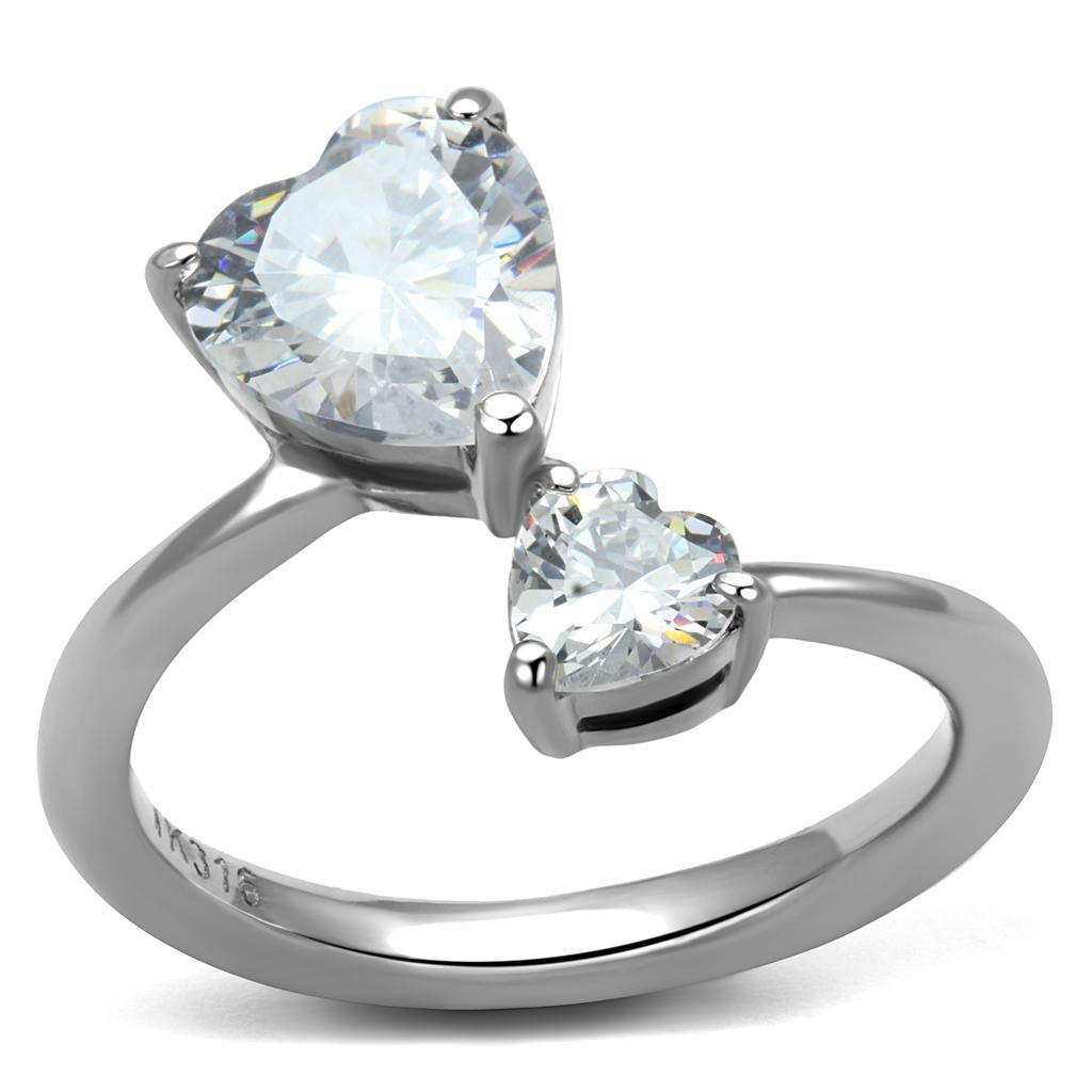 Elegant Women Stainless Steel Ring with Clear Cubic Zirconia Stones, showcasing a high-polished finish.